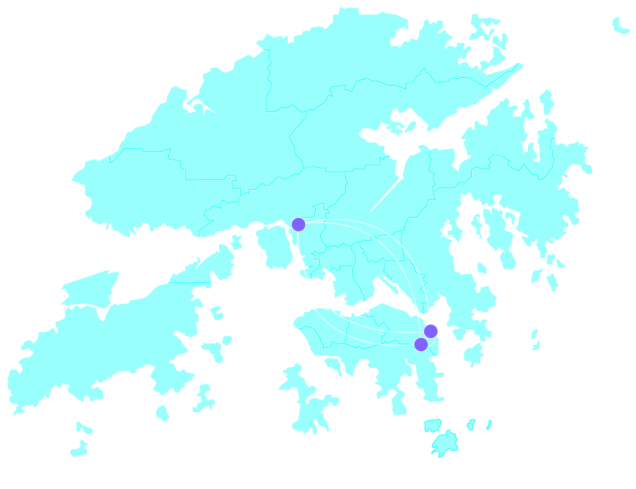 Map of Hong Kong showing metro network connectivity points